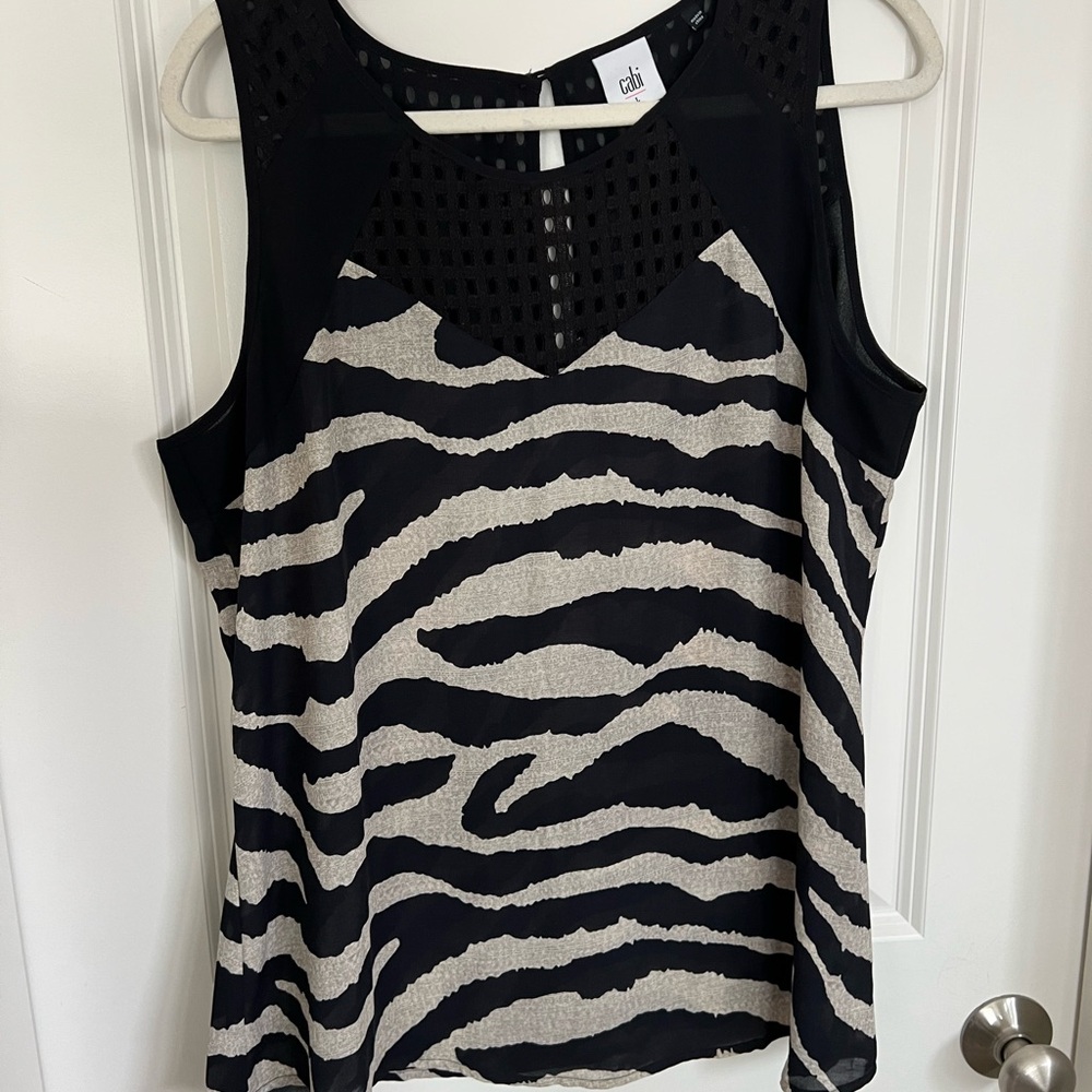 CAbi Black and Cream Zebra Print Tank Top